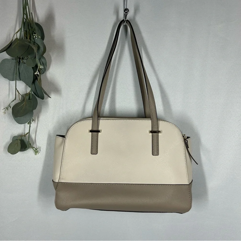 Kate Spade | Leather Shoulder Bag Purse Beige Brown White Minimalist Handbag